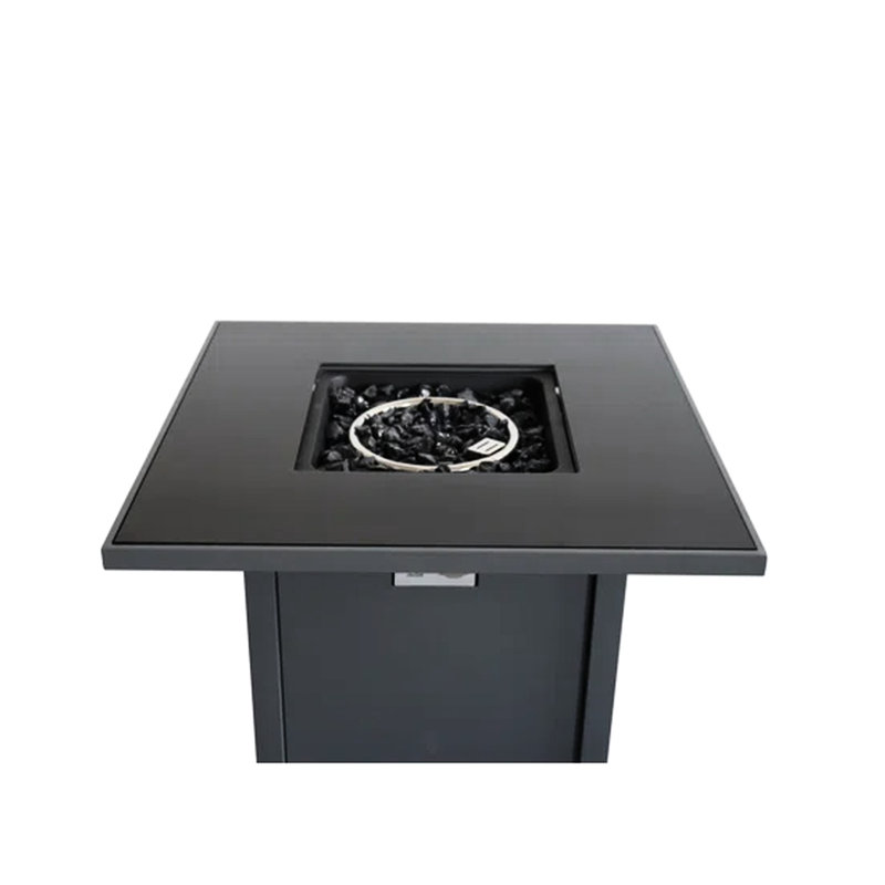 Table de foyer d'extérieur en acier de 30 po de largeur et de H 25 po avec couvercle observable, sortie 40000, durée de combustion de 8 heures, allumage par bouton-poussoir, aspect gris X 8 heures de fonctionnement