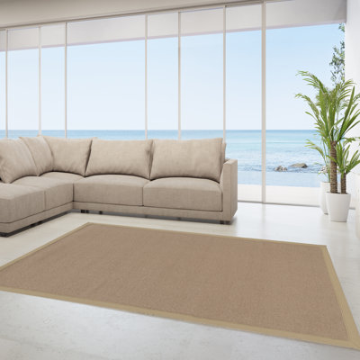 Tapis berbère beige foncé fait à la main avec bordure en coton beige fait à la main Nannette