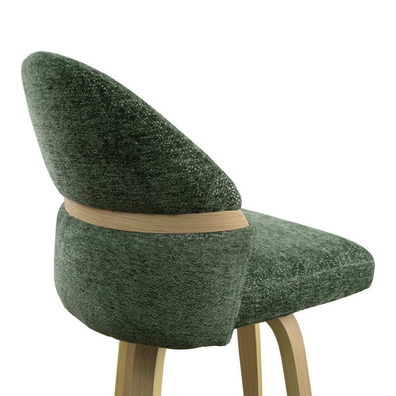 26'' Swivel Upholstered Counter & Bar Stool, Green Seat/Natural Frame