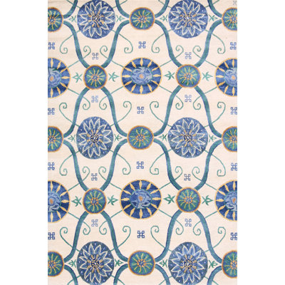 Josephine Geometric Area Rug in Blue/Ivory/Green