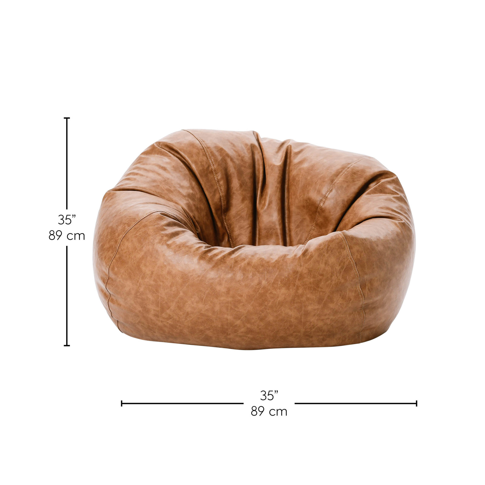 Classic Bean Bag, Pecan Faux Leather, 19" H x 35" W x 35" D