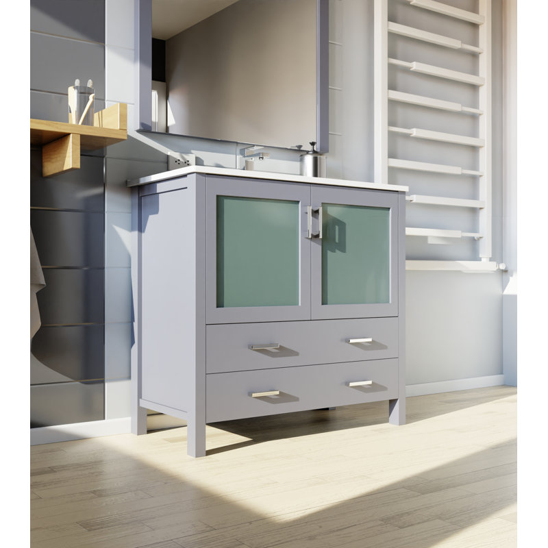 Volez 36 in W x 18.25 in D Dark Grey Single Bath Vanity