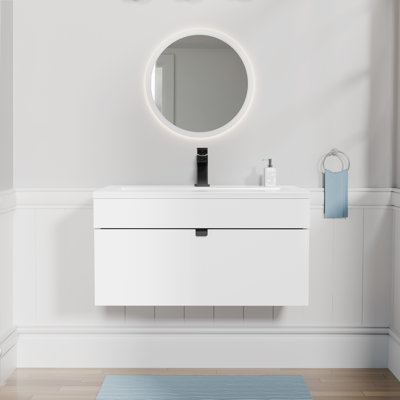 Ensemble de meuble-lavabo mural moderne 30 po Loft Collection - Poignées blanches / noires