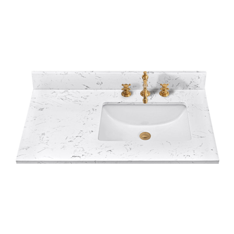 36" Engineered marble Single Bathroom Vanity Top In White With Sink in right
