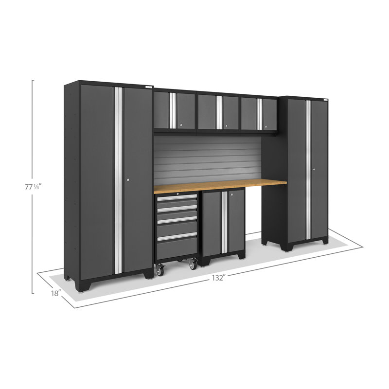 Bold Series 8 Piece Cabinet Set, Bamboo, Gray, LED Light