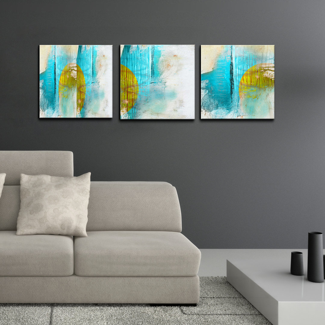 Abstract - 3 Piece Panoramic Graphic Art Print Set on Canvas Wrought Studio™