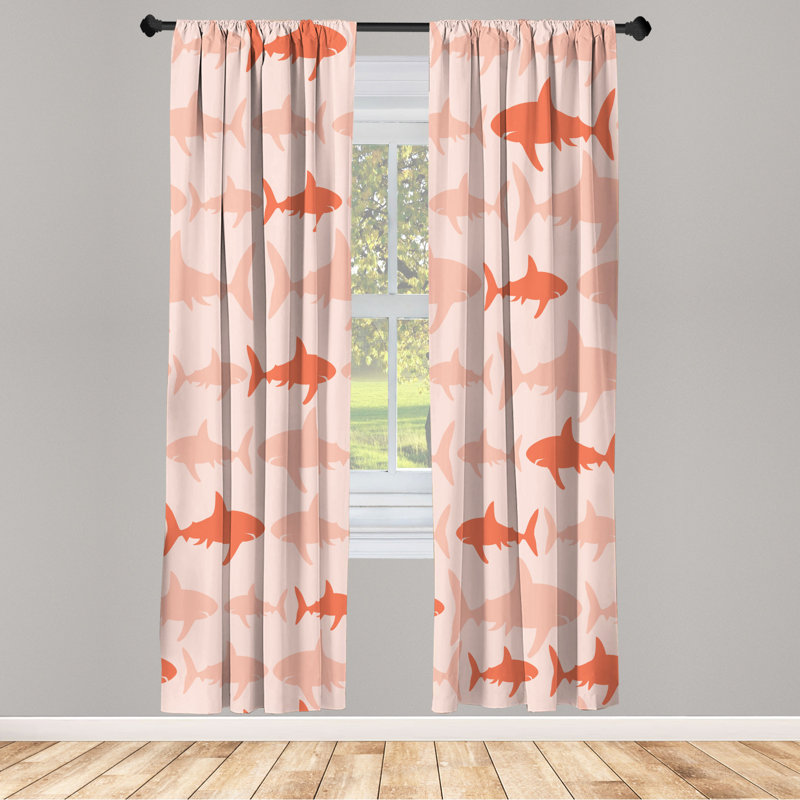 Microfiber Floral Semi-Sheer Rod Pocket Curtain Panels, 28" W x 95" L, Orange/Pink/White