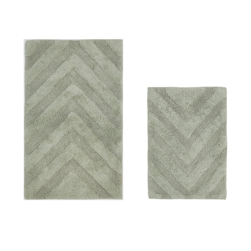 Annaclara Premium 100% Cotton 2 Piece Bath Rug Sets with Non-Slip Backing, Machine Washable, Luxurious Chervon Pattern Super Absorbent & Tufted Weave Bath Mat for Bathroom, Shower, and Tub