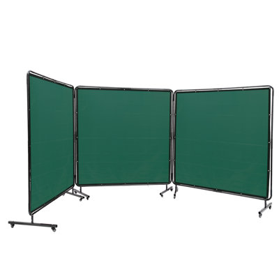 Écran de soudage avec cadre, écrans de rideau à 3 panneaux de 6 pi x 6 pi, écran de protection en vinyle ignifuge sur 12 roues pivotantes (6 verrouillables), mobile et professionnel pour atelier, vert