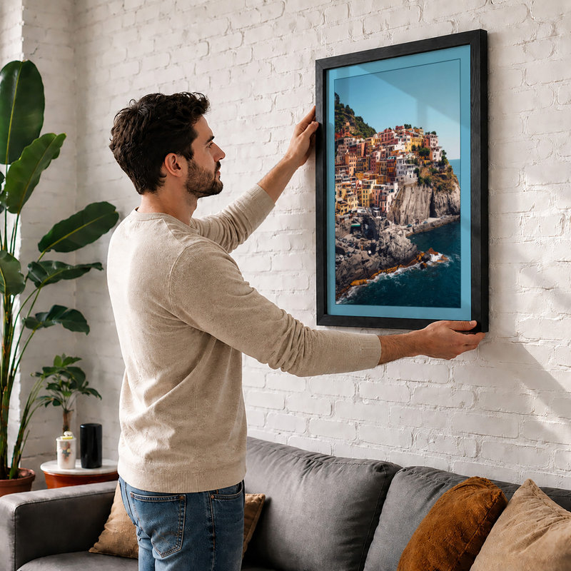 Clifftop Village Coastal - Print, Black, A4 - 29.7 x 21.0 cm
