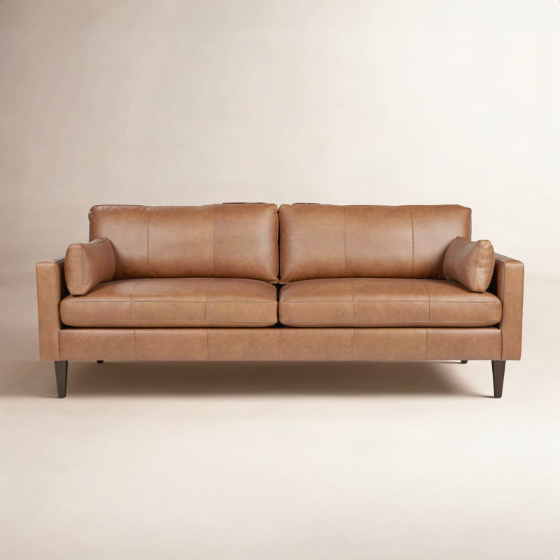 Viveros 81" Leather Sofa, Brown Genuine Leather, Dark Walnut