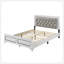 Grey And White Queen Bed With LED Light Padded Headboard, Combining Modern Style And Comfort For A Luxurious Sleep Experience