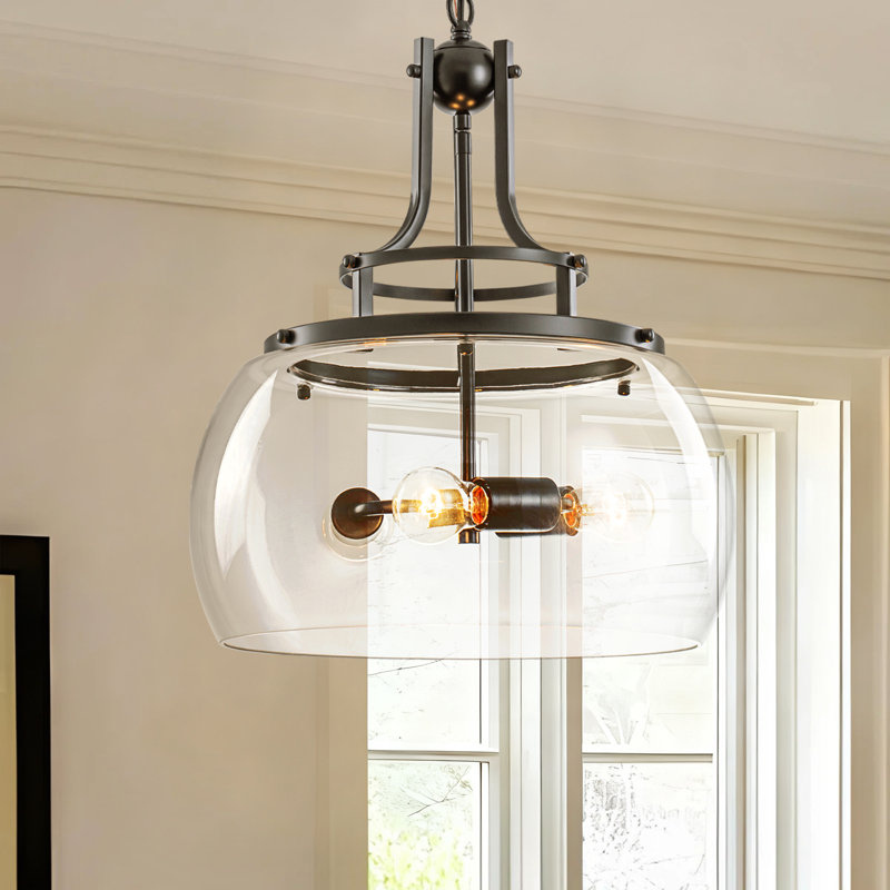 Luminaire suspendu industriel moderne à 3 lumières de 16 po avec abat-jour en verre transparent