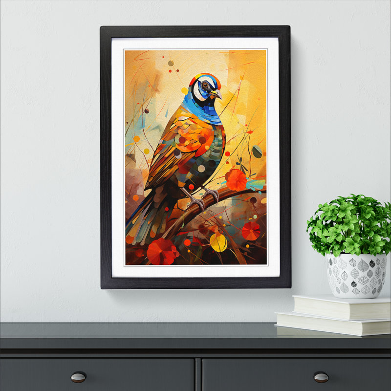 Partridge Orphism - Single Picture Frame Print on Wood, Black Framed, 64cm H x 46cm W x 2" D