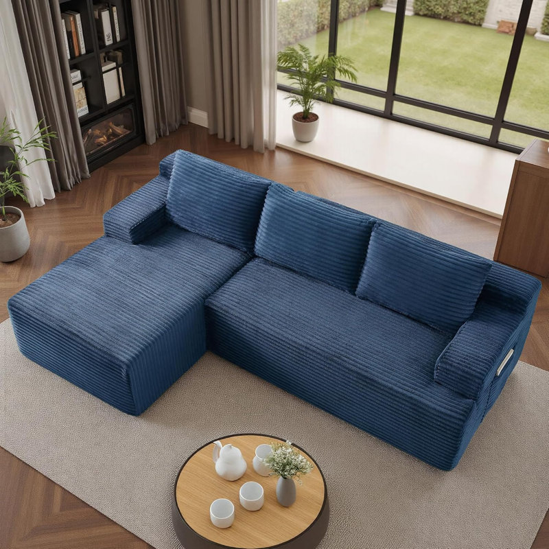 Canapé modulaire Boneless de 96 po pour canapé Fluffy Cloud Canapé, Bleu, Orienté à gauche (vu de face)