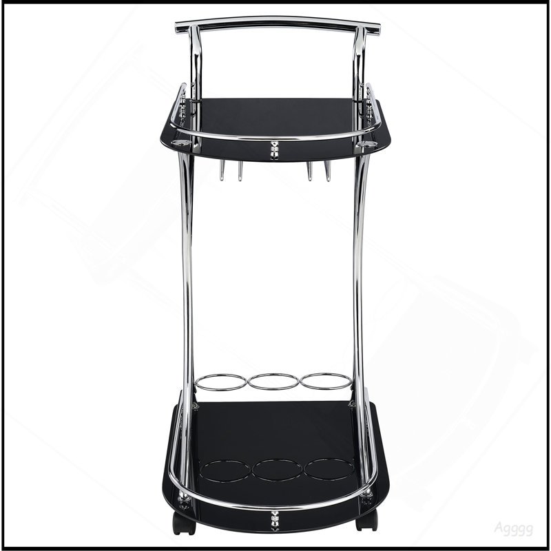 Chariot-bar en verre à 2 niveaux Allen, Black