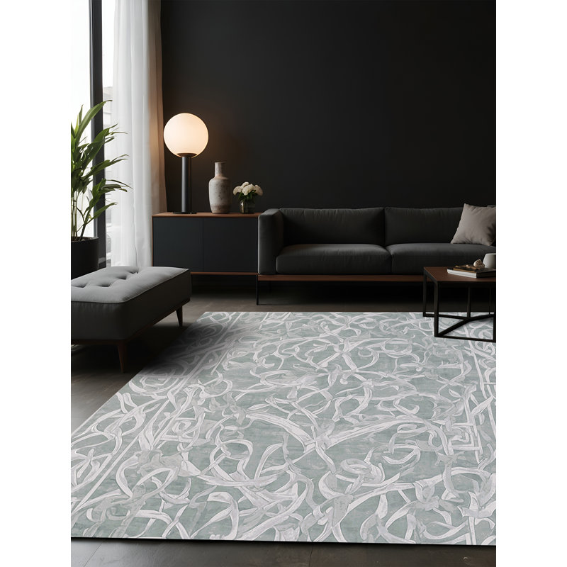 Tapis bleu soyeux et moelleux, Carré 8 pi