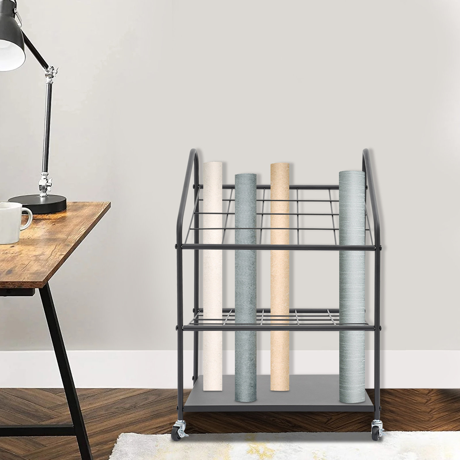 YYBSH Mobile Blueprint Storage Rack, 20-Compartment Rolling Plan File ...