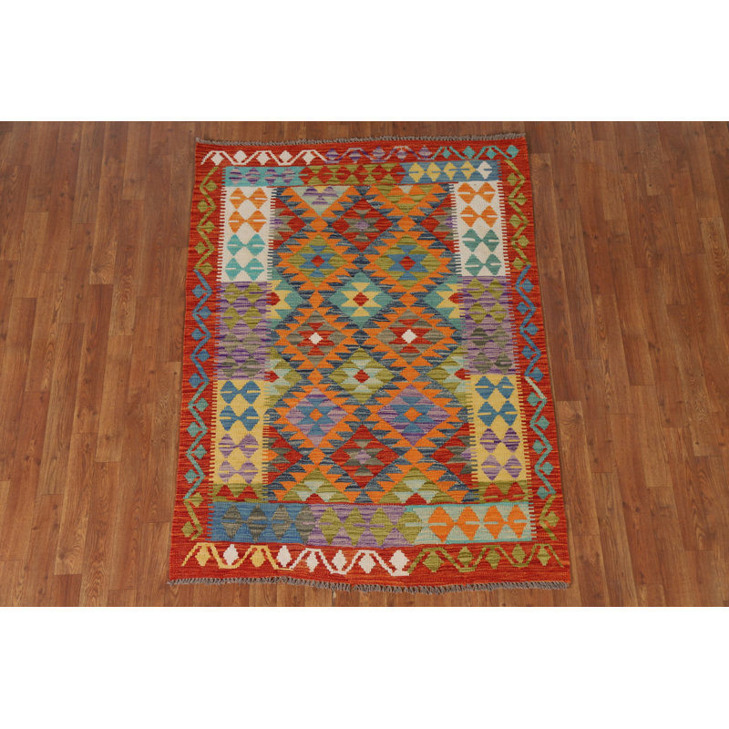 Geometric Wool Kilim Oriental Accent Rug 4x5