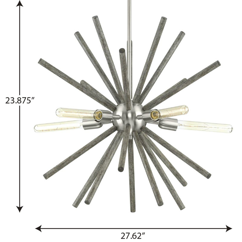 Lustre linéaire moderne à 5 lumières Spoutnik, Nickel brossé