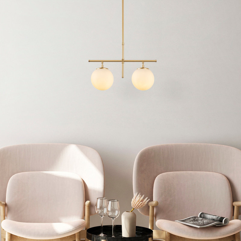 Lustre moderne doré à hauteur réglable de 20,5 po x 5,9 po x 14,2 po à 29,9 po | Corps et plaque de base en métal, 4,7 pouces de diamètre | 2 x douilles E14 (40 W maximum) | Design scandinave élégant, parfait pour la salle à manger et les espaces de vie, ampoule non incluse
