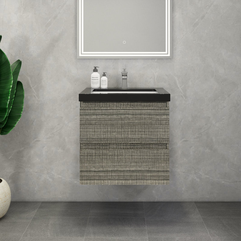 McConnico 23.5'' Single Bathroom Vanity with Acrylic Top, Glossy Ash Gray