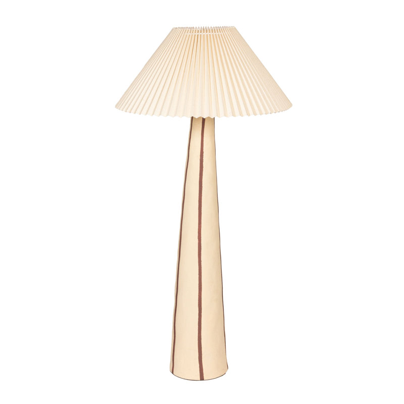 Lampe sur pied en grès avec base fuselée et abat-jour plissé