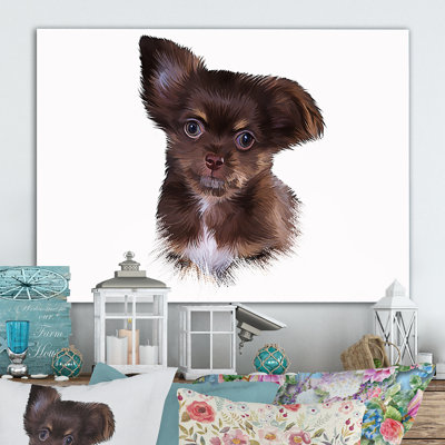 Chiot chihuahua à la main - reproduction de cadre photo sur toile