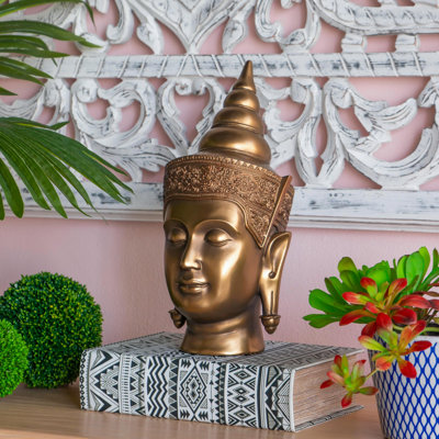 Sculpture tête de Bouddha 14,2 po, statue zen en polyrésine avec design spirituel, décor décoratif pour le salon, la chambre à coucher et le vestibule