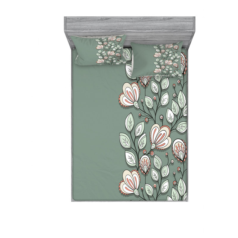 Microfiber Floral Sheet Set, Full/Double Sheet Set with Fitted Sheet