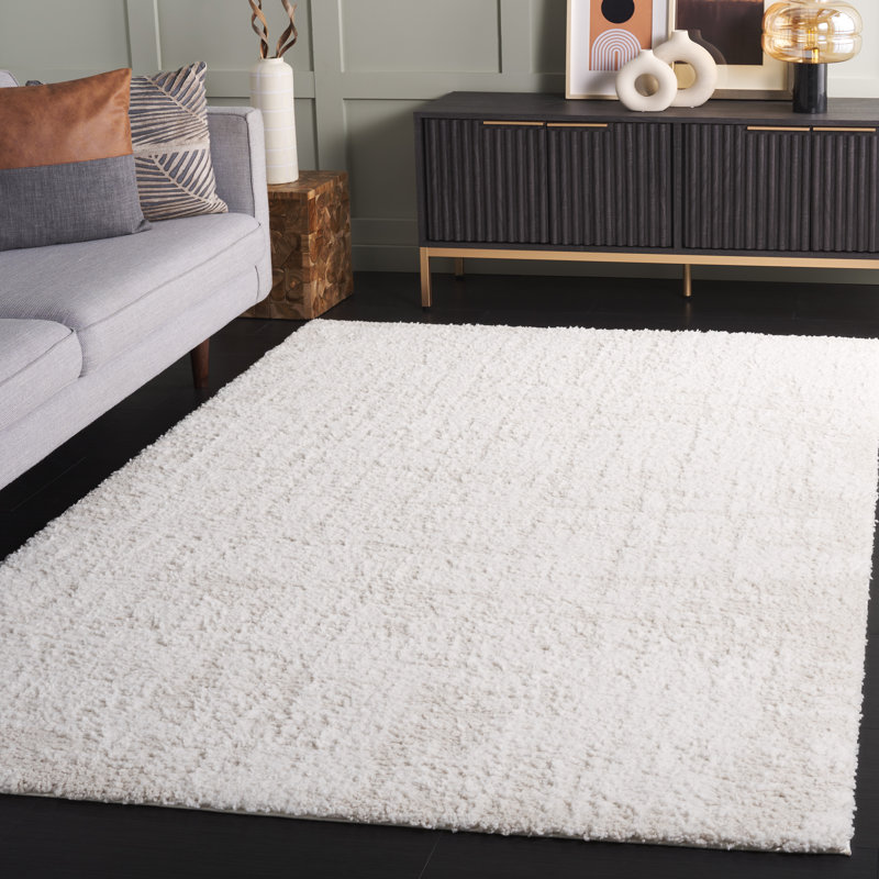 Ivory and Light Beige Rectangular Shag Area Rug