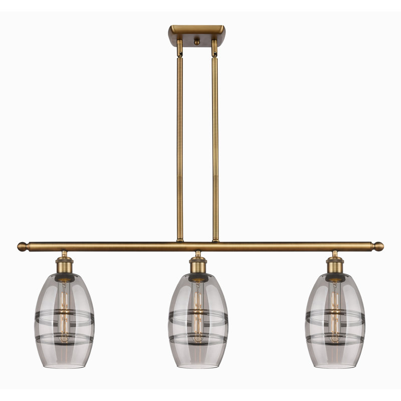 Luminaire suspendu pour îlot de cuisine 3 lumières Dundrod, Gris fumée clair, Laiton brossé