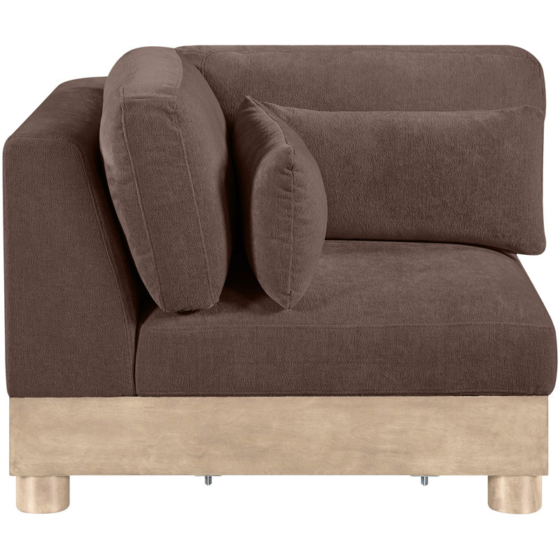 Fauteuil d'angle rembourré Turin, Tissu chenille brun, Naturel