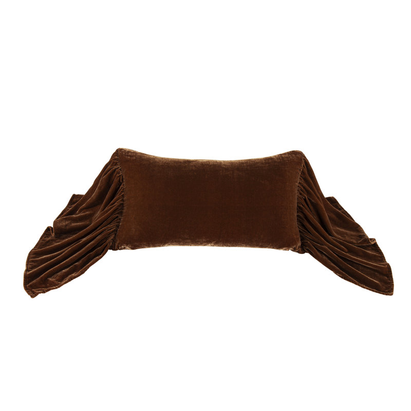 Copper Brown Faux Silk Velvet Ruffled Accent Pillow 14x26 Inch