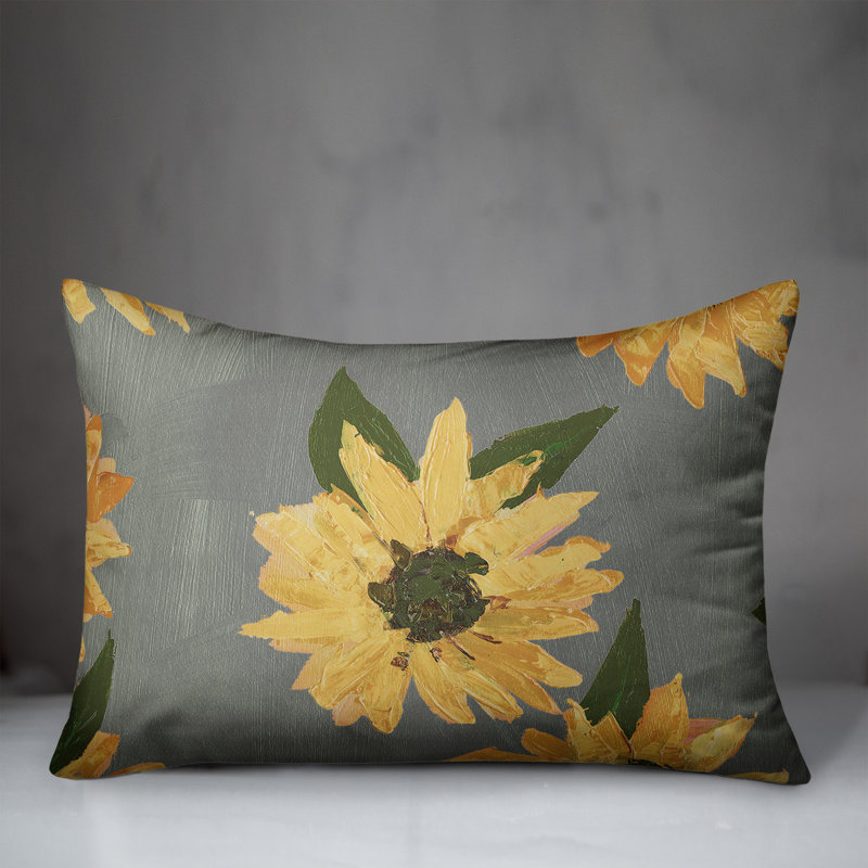  Painted Sunflower 16 Outdoor Rectangular Pillow Cover & Insert, Gray