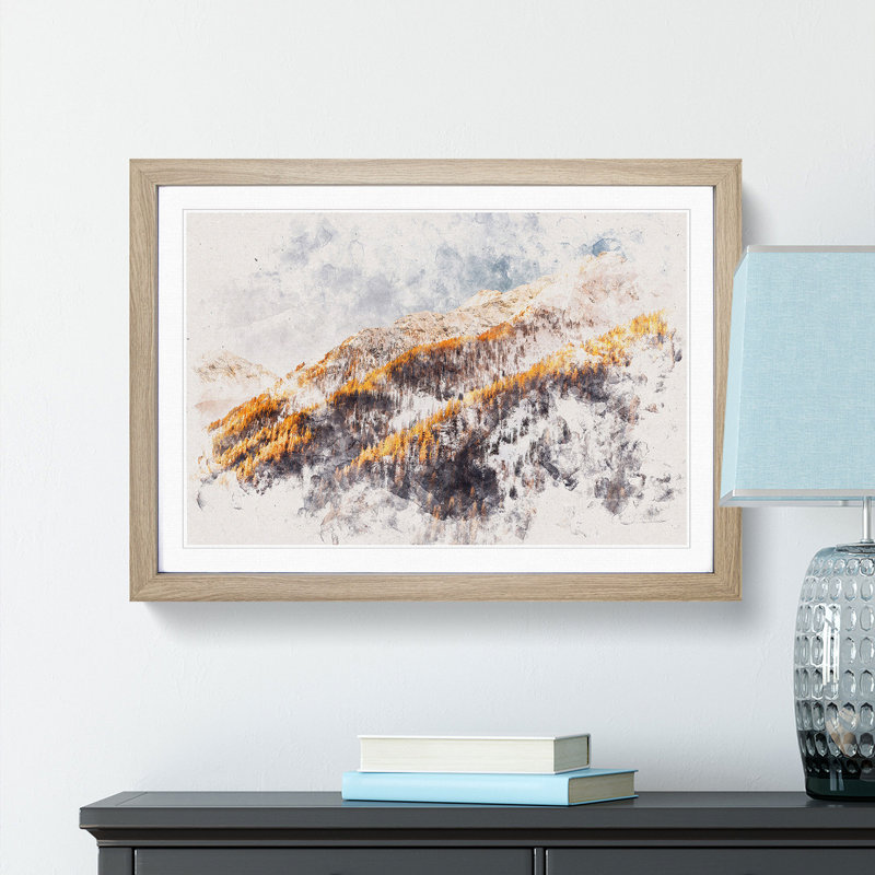 Winter in the Mountains - Framed Print, 33cm H x 45cm W x 2cm D, Oak Framed