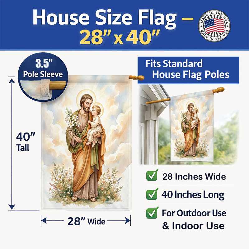 Floral Christian Art Garden Flag, House Size, Saint-Joseph avec un enfant
