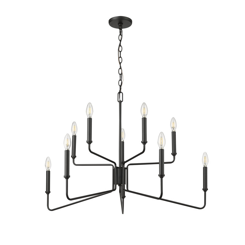 Lustre classique / traditionnel de style bougie à 10 lumières de 36,1 po Raven, Nickel poli