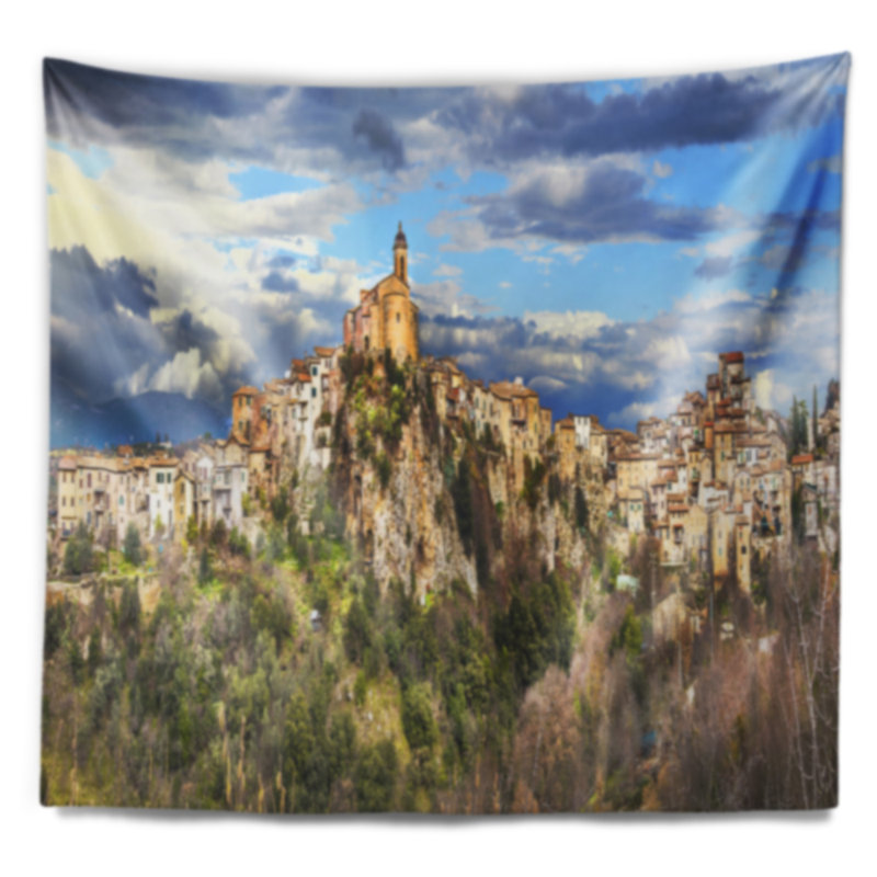 Paysage toffia hilltop village italie tapisserie, H 32 po x l 39 po
