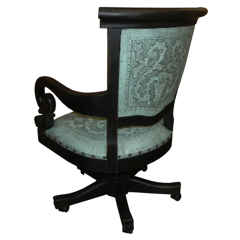 Sammy Leather Swivel Side Chair, Turquoise/Black