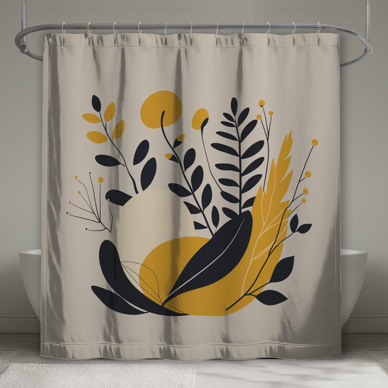 Rideau de douche à feuilles abstraites - Décoration de salle de bain nature minimaliste, 70 po L x 84 po H