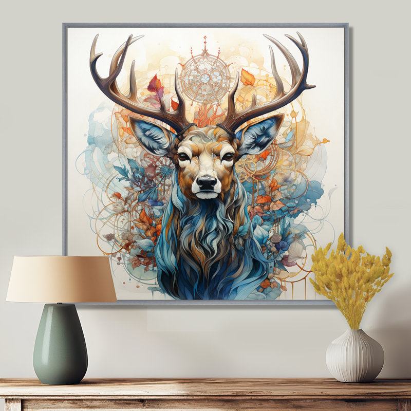 «Deer Abstracted Antler - Deer», reproduction d'art sur toile encadrée, H 30 po x l 30 po x P 1 po, Encadrement argenté