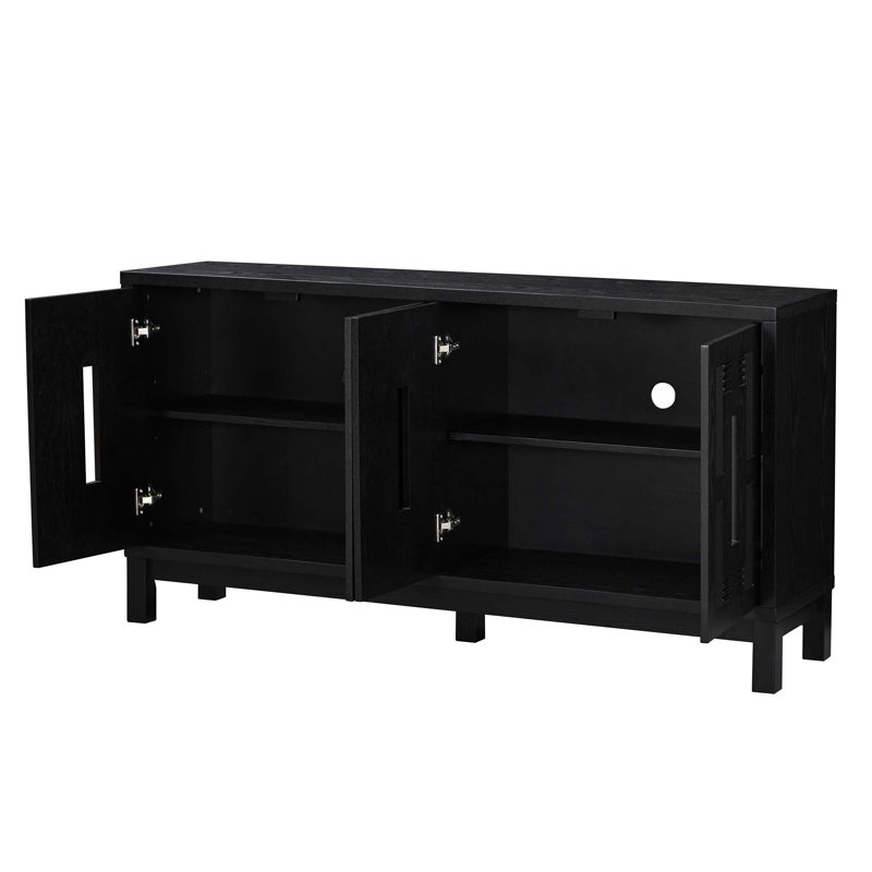 Buffet Mid-Century moderne avec design sculpté, tablettes réglables et rangement polyvalent pour le salon et la cuisine