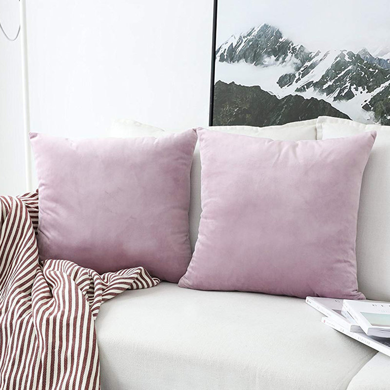 Housse de coussin en velours uni, H 18 po x l 18 po, Mauve lavande
