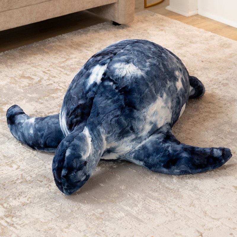 Raven-Symoné Shelly The Turtle Sea Buddy Large Kids Stuffed Animal Bean Bag And Pouf, Tie-Dye Blue Fur, Blue Faux Fur