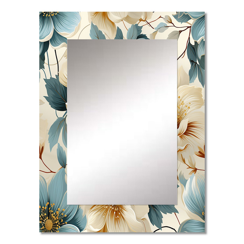 Orangis sablonneux beige et bleu Hortensia tranquillité - miroir décoratif floral, grand miroir mural floral, impression d'art en métal