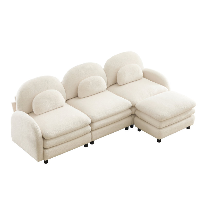 Canapé modulaire en polaire 3 places Teddy, 35.4" H x 98.2" W x 55.5" D, Blanc beige