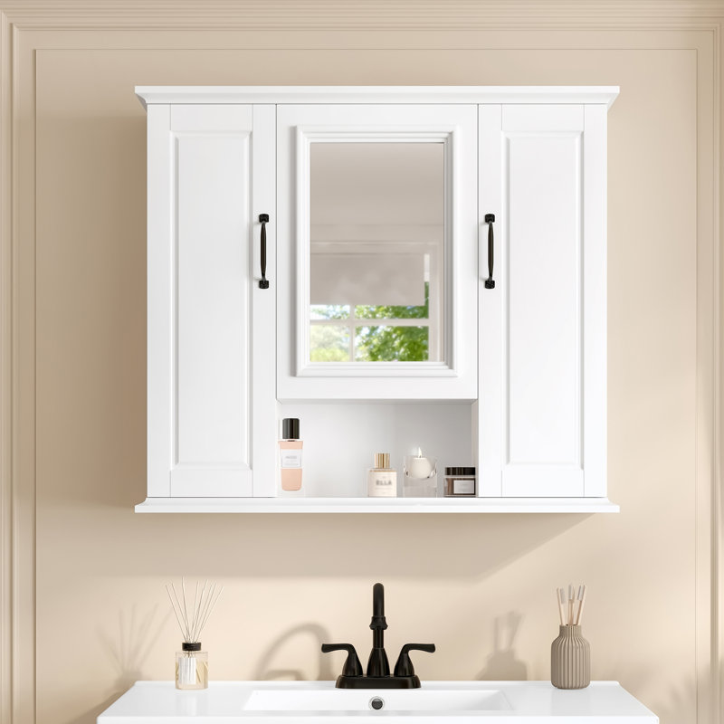 Armoire de rangement murale avec miroir, Blanc