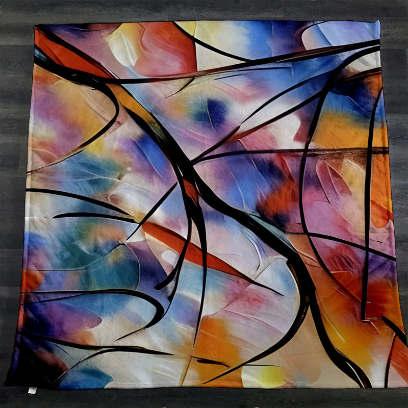 Throw Blanket, 51" W x 60" L, Marble/Abstract, Blue/Pink/Orange