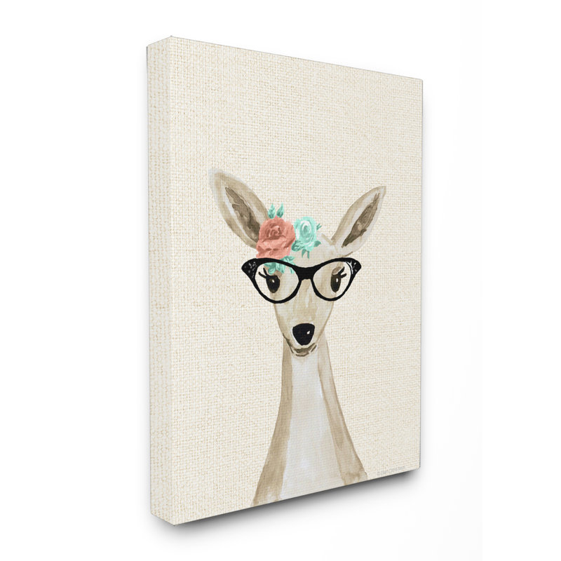 Cerf boisé avec lunettes pour chat, Toile tendue, H 20 po x l 16 po